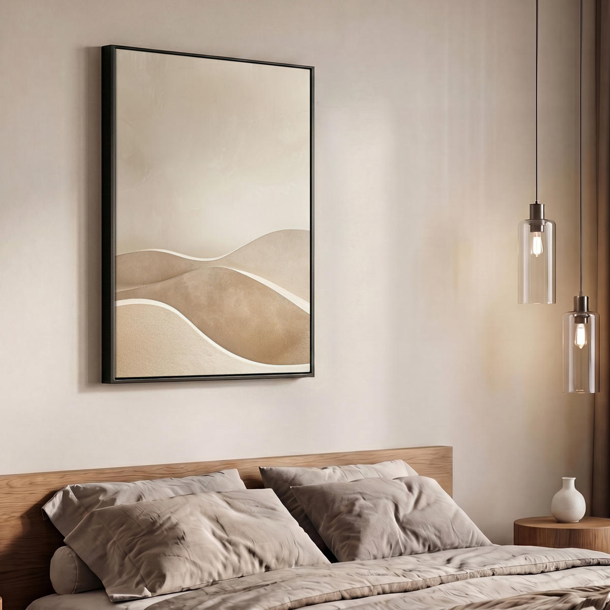 LEINWAND Bilder mit Rahmen - Beige - Natur - Abstrakt - Modern - 70x100 - Beige, Textil (70/100cm) - MuchoWow