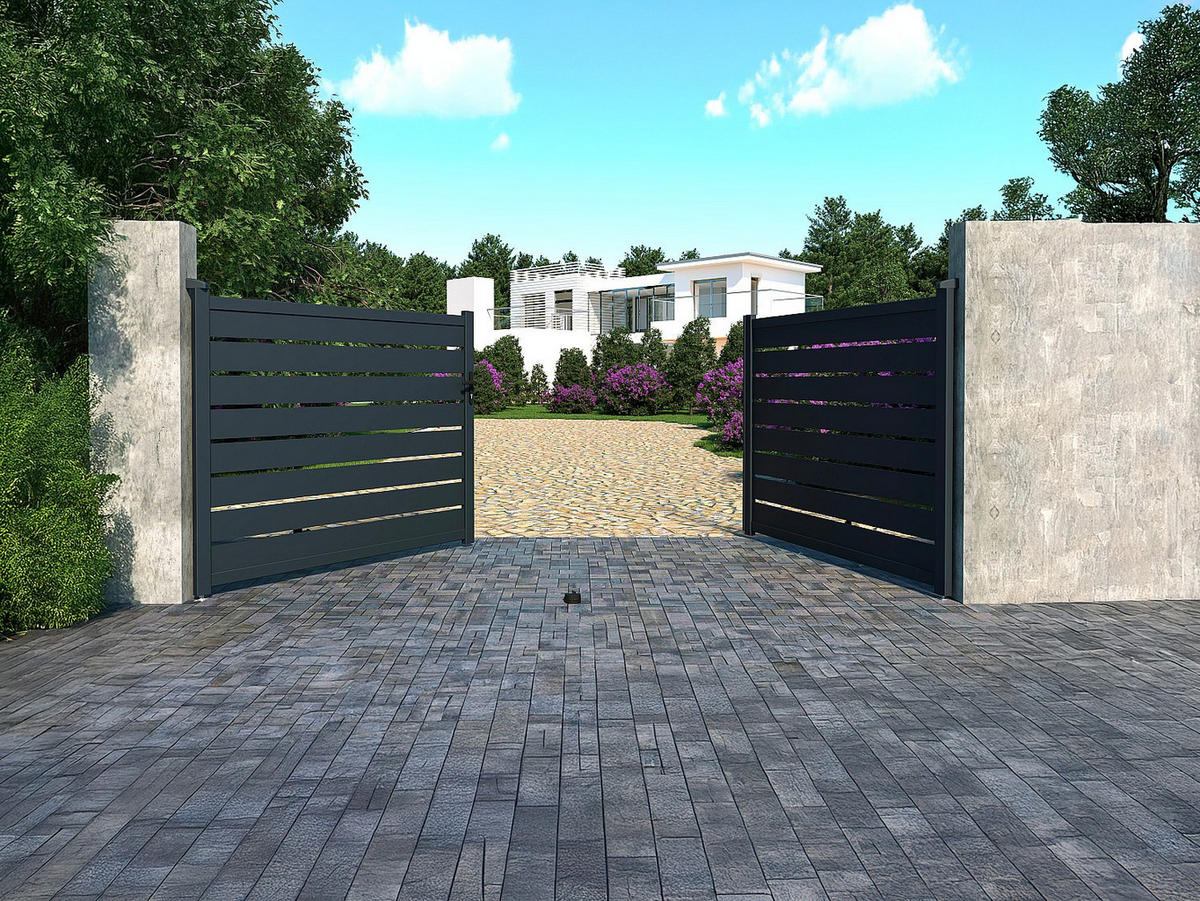 FLÜGELTOR - 392cm x 4.6cm - Aluminium - anthrazitgrau - PRIMO - Anthrazit, Metall (392/161cm) - Vente-Unique