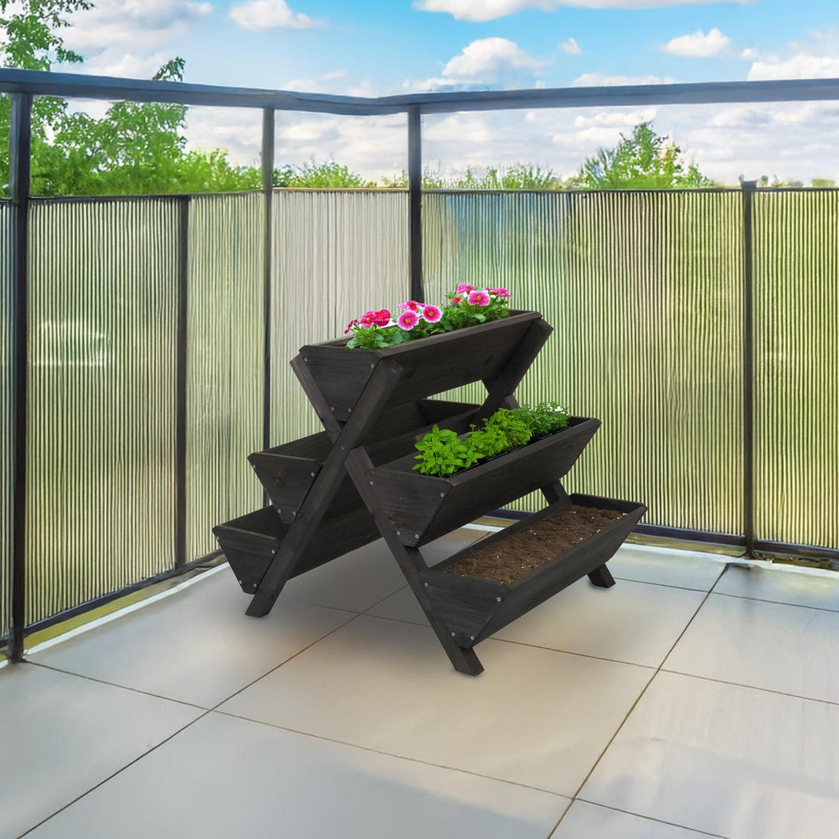 SCHODY NA ROSTLINY Antracit - antracitová, dřevo (56/56/70cm) - MCW