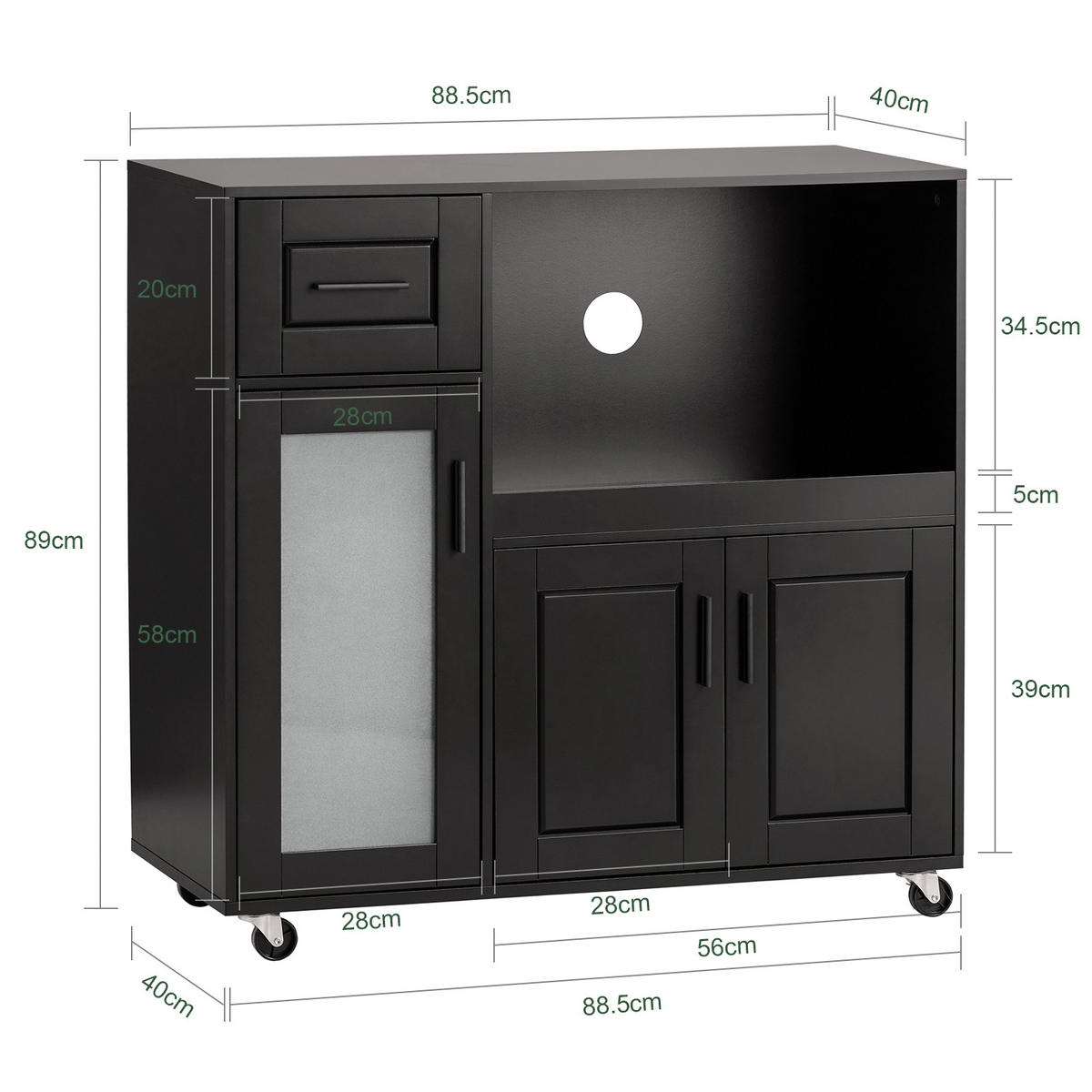 MIKROWELLENSCHRANK Schwarz - Schwarz, Holzwerkstoff (89/89/40cm) - SoBuy
