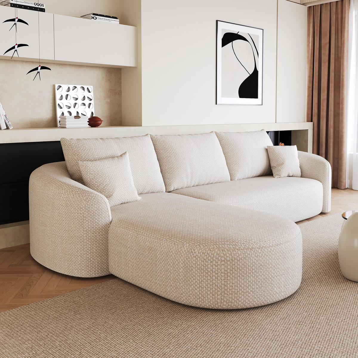 ECKSOFA 266/168/85 cm Weiß Chenille mit Chaiselongue, Linke Seite - Weiß, Textil (266/168cm) - Oxeza