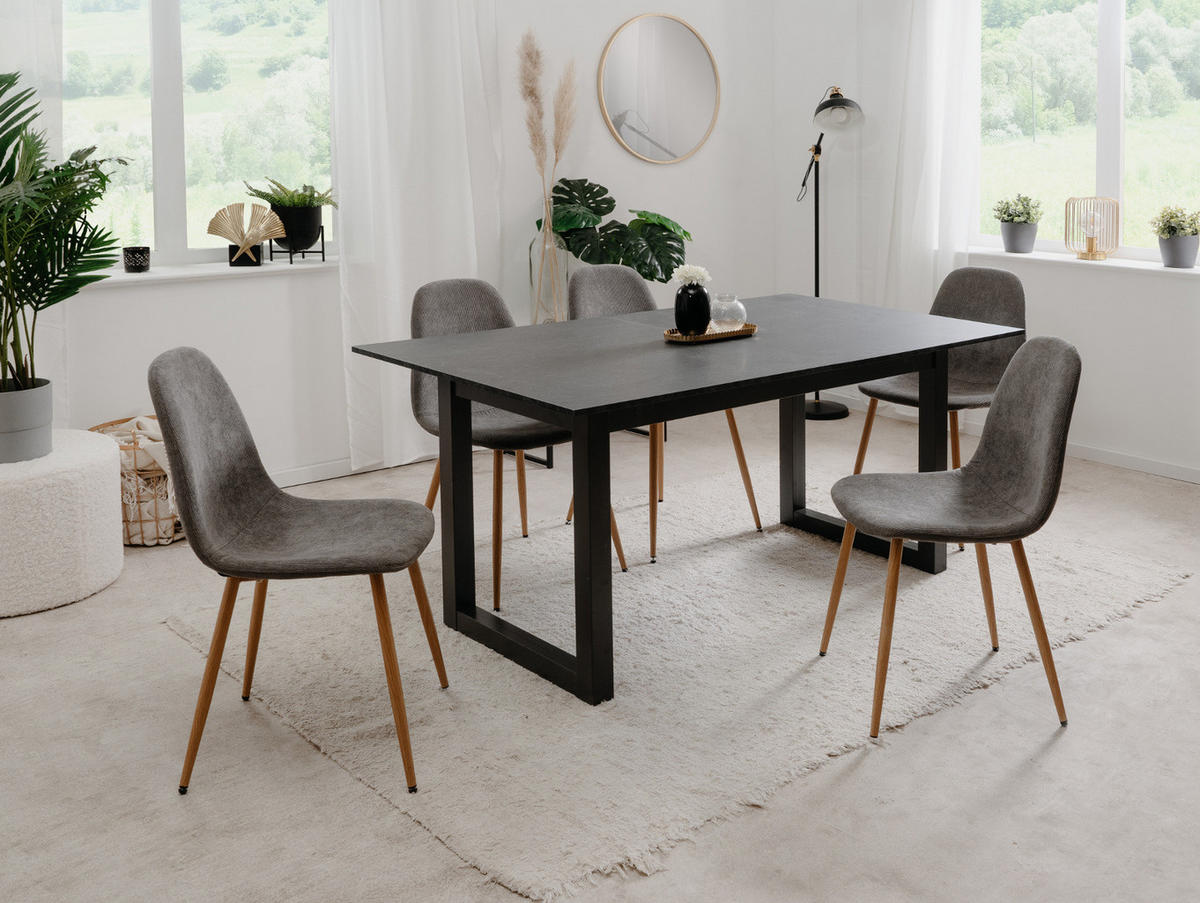 ESSTISCH grau Schiefer 160 - 200 cm, Küchentisch ausziehbar - Schieferfarben/Dunkelgrau, Holzwerkstoff/Metall (160/90/75cm) - Furn.Design