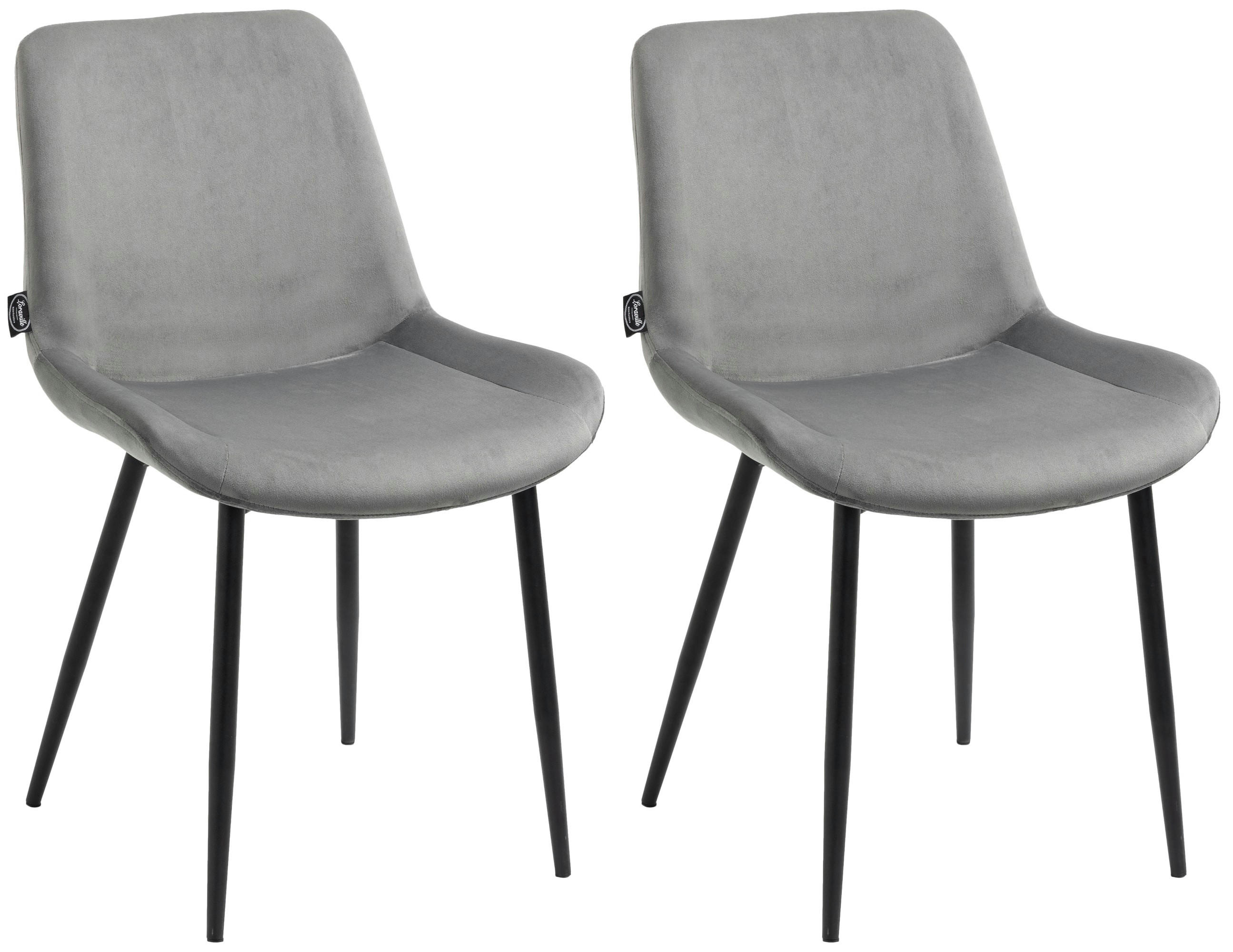 STUHL 2er Set Samt grau - Schwarz/Grau, Textil/Metall (51/80/60cm) - CLP