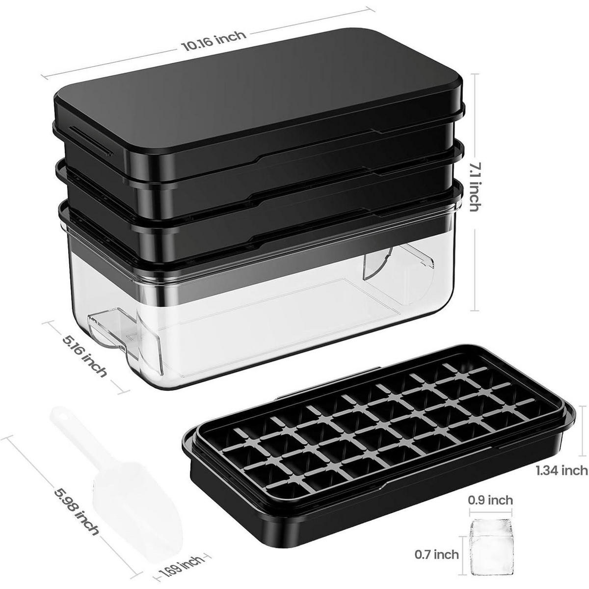 EISWÜRFELFORM 3-teiliges Set mit Behälter und Deckel - Schwarz, Kunststoff (13.1/17.2/25.7cm)