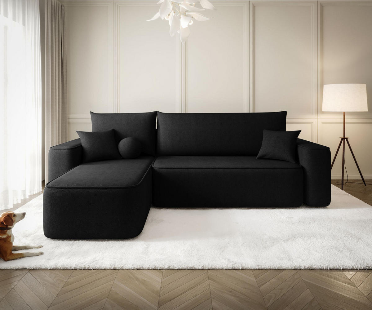 ECKSOFA TEXAS links schwarz Strickstoff Curio 99 - Schlaffunktion, Bettkasten - Schwarz, Textil (250/150cm) - Cornero