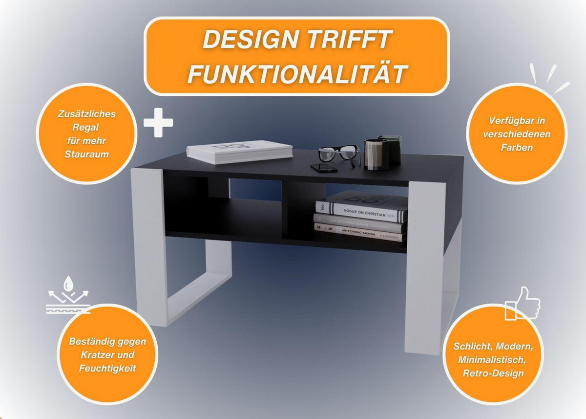 COUCHTISCH Kora92 92/45/53,6 - Schwarz/Weiß, Holzwerkstoff (54/92/45cm) - RAUMHIRSCH FURNITURE