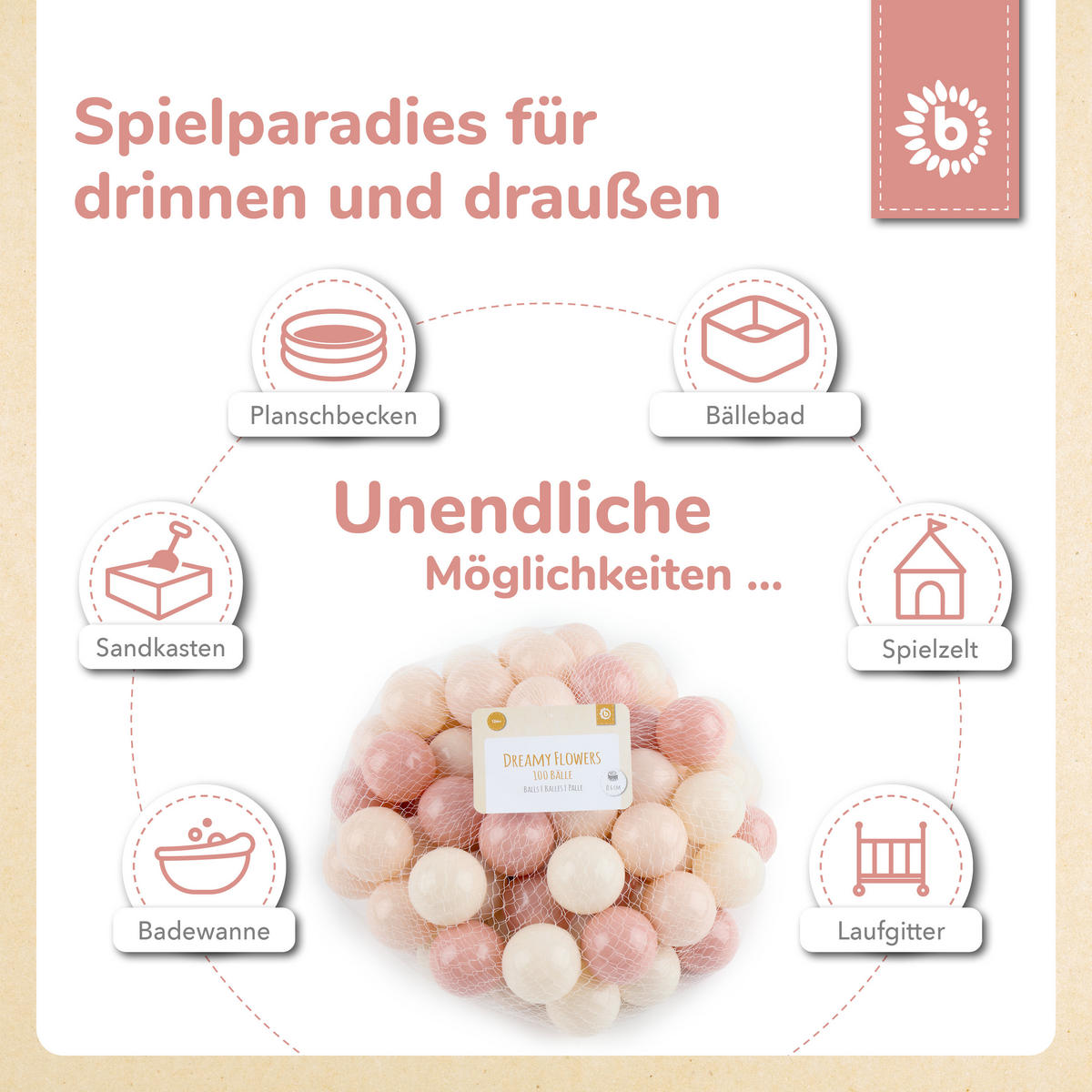 BÄLLE für Bällebad Dreamy Flowers 100 St - Multicolor, Kunststoff (35/20cm) - Bieco Spielwaren
