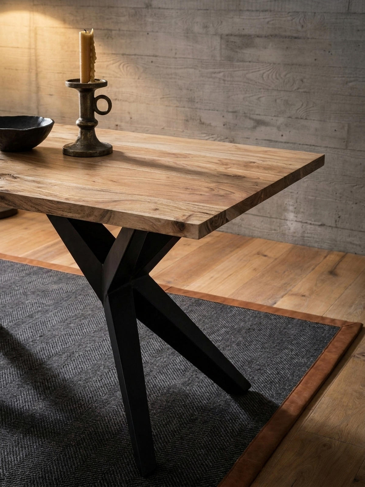 ESSTISCH Massivholz Metall Rechteckig Loft-Stil, Akazie 180x90x76 cm - Schwarz/Akaziefarben, Holz/Metall (90/180/76cm) - KADIMA DESIGN