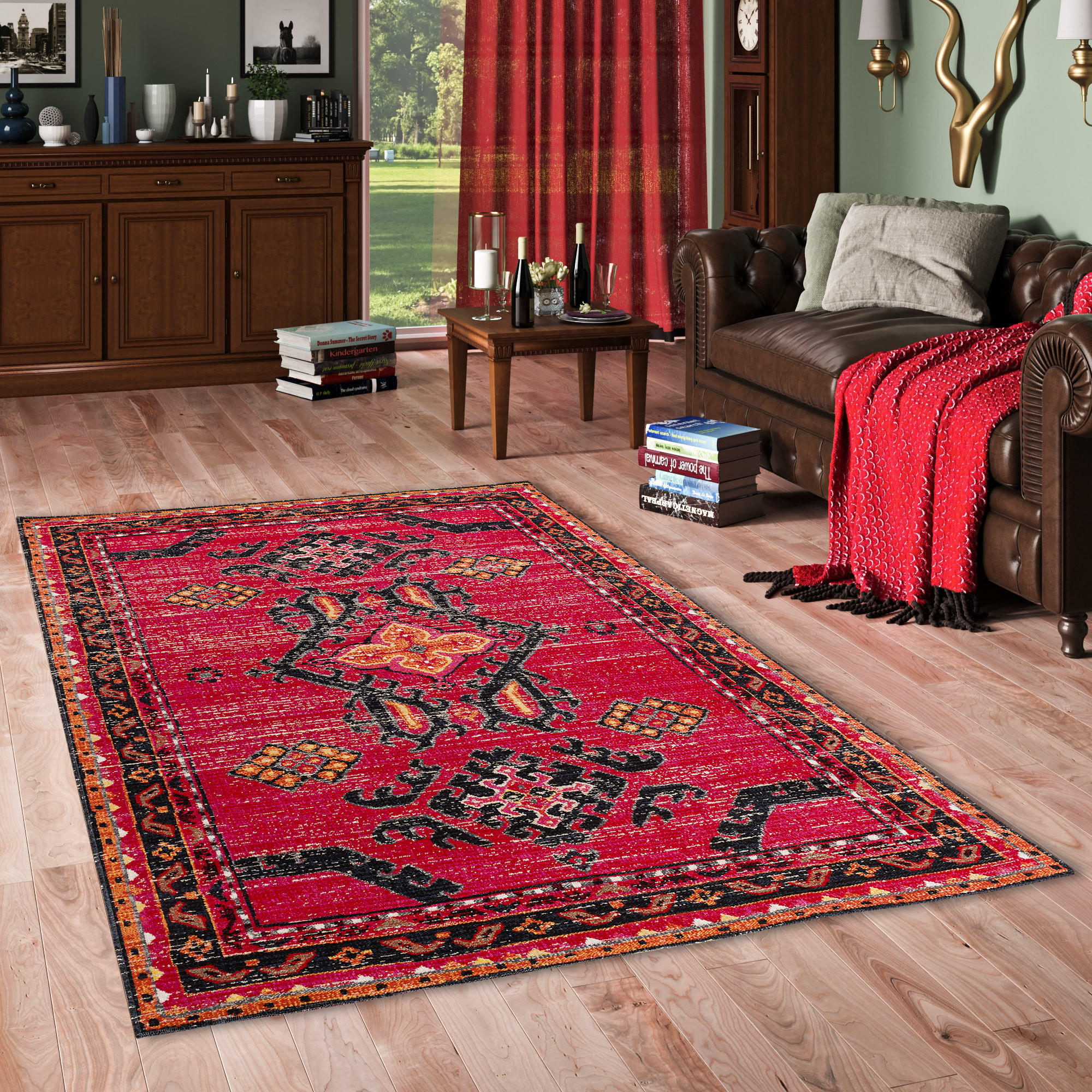KURZFLOR DESIGNER TEPPICH MODERN VINTAGE ORIENT MUSTER - Rot, Textil (80/150cm) - Pergamon