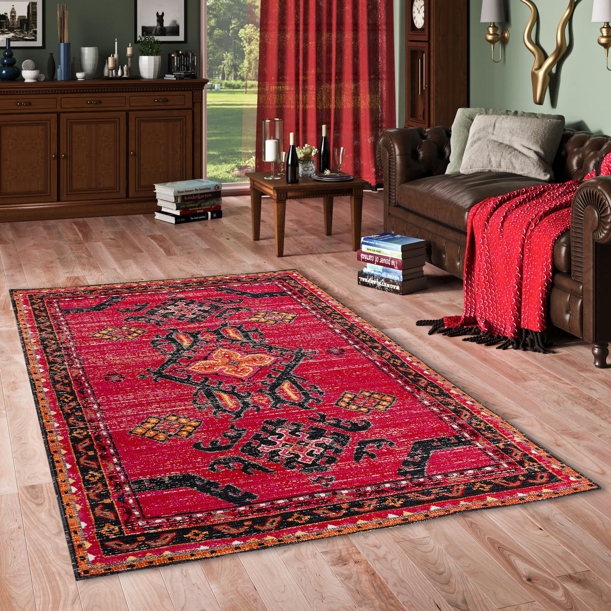 KURZFLOR DESIGNER TEPPICH MODERN VINTAGE ORIENT MUSTER - Rot, Textil (80/150cm) - Pergamon