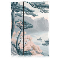 PARAVENT Beidseitig Bedruckter 3-tlg 135x172 cm Bergk ste Landschaft - Blau, Holz/Textil (135/172/3cm) - Muralo