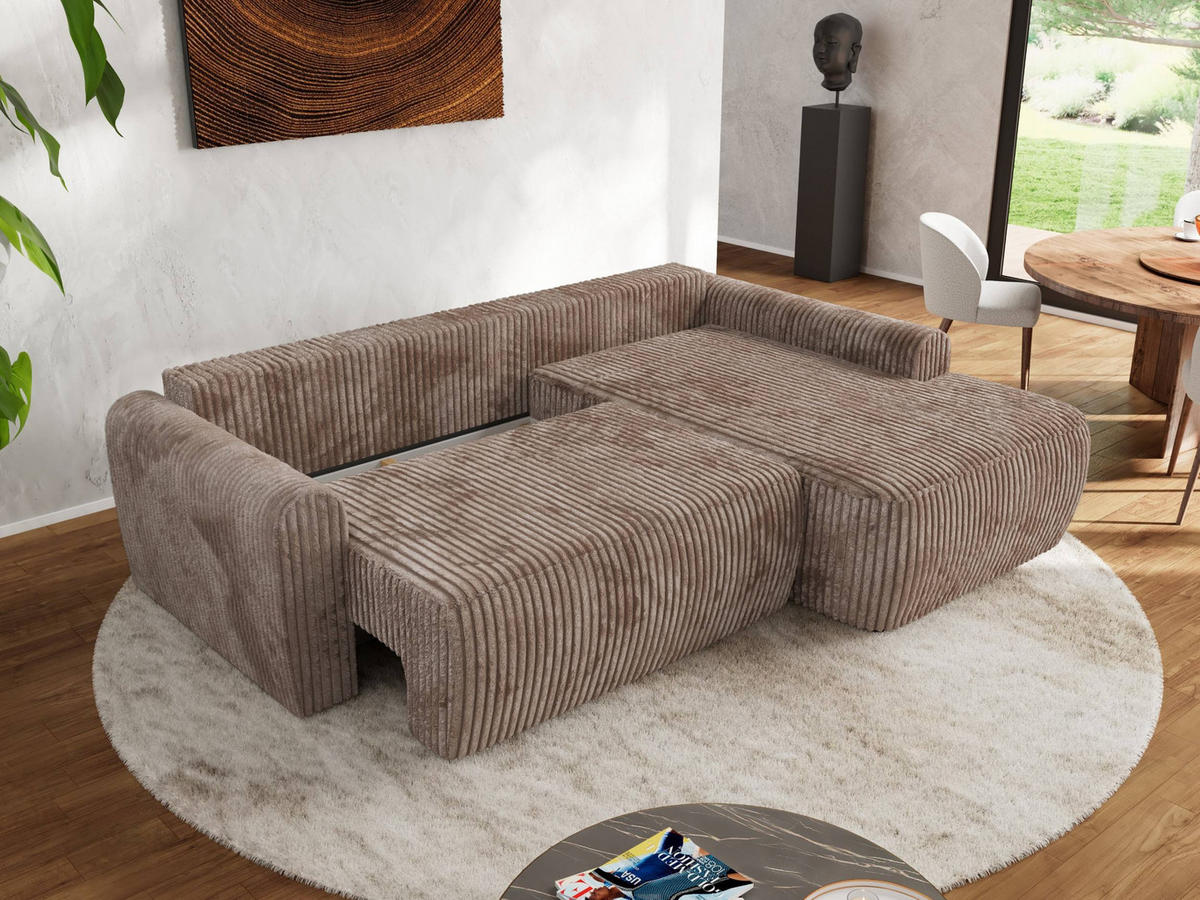 ECKSCHLAFSOFA CUBO L Braun Cord - rechts - Schwarz/Braun, Kunststoff/Textil (187/273cm) - MKS