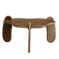 COUCHTISCH in Walnussfarbe aus Mangoholz Massiv, Niedriges Dreibein-Design, Organisch, 78x78x39.5cm - Braun, Holz (78/78/40cm) - KADIMA DESIGN