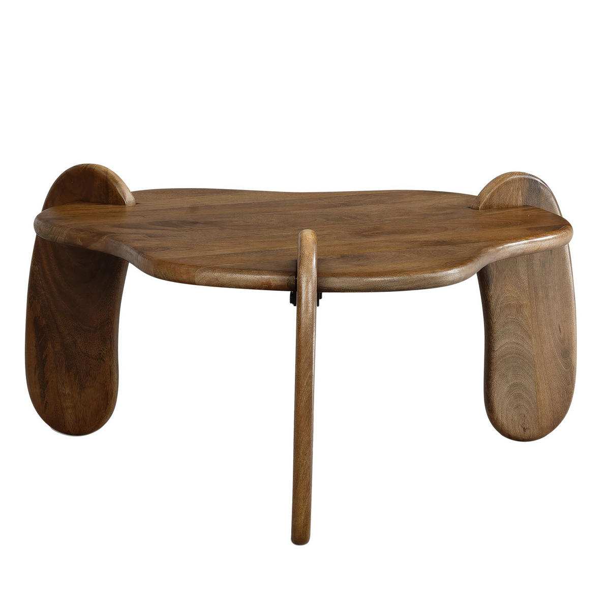 COUCHTISCH in Walnussfarbe aus Mangoholz Massiv, Niedriges Dreibein-Design, Organisch, 78x78x39.5cm - Braun, Holz (78/78/40cm) - KADIMA DESIGN