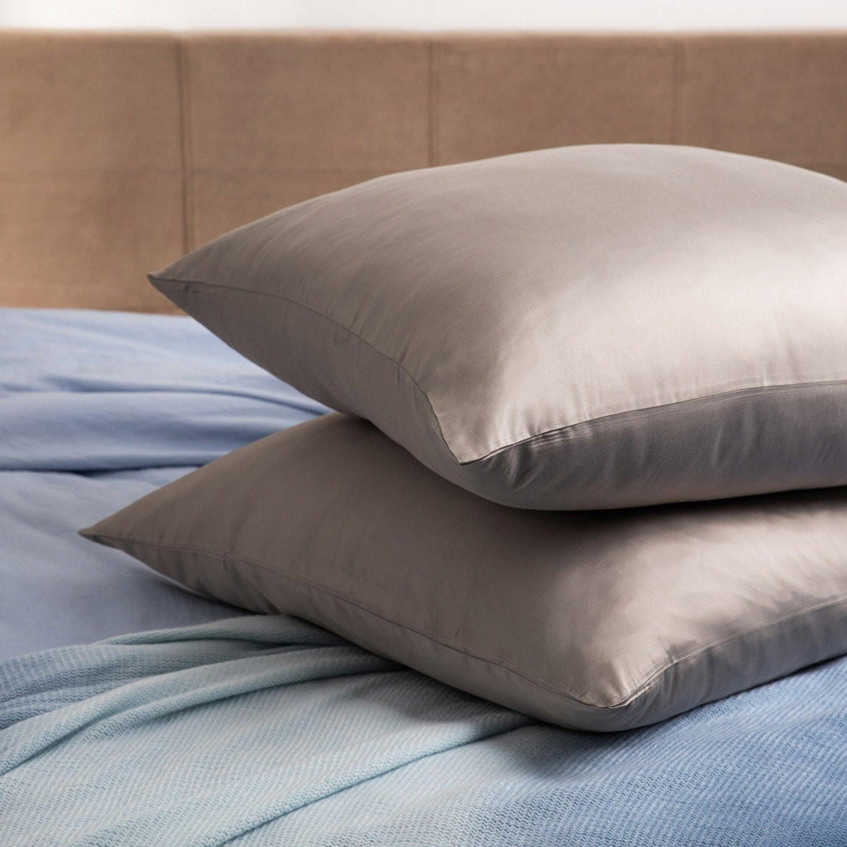 KISSENBEZÜGE Bamsa Bambus grau 40/40 cm 2er-Set - Grau, Textil (40/40cm) - Homla