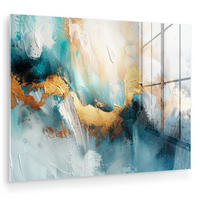 OBRAZ NA AKRYLOVOM SKLE Abstraktné - umenie - zlaté - modré 80x60 cm - petrolejová, sklo (80/60cm) - MuchoWow