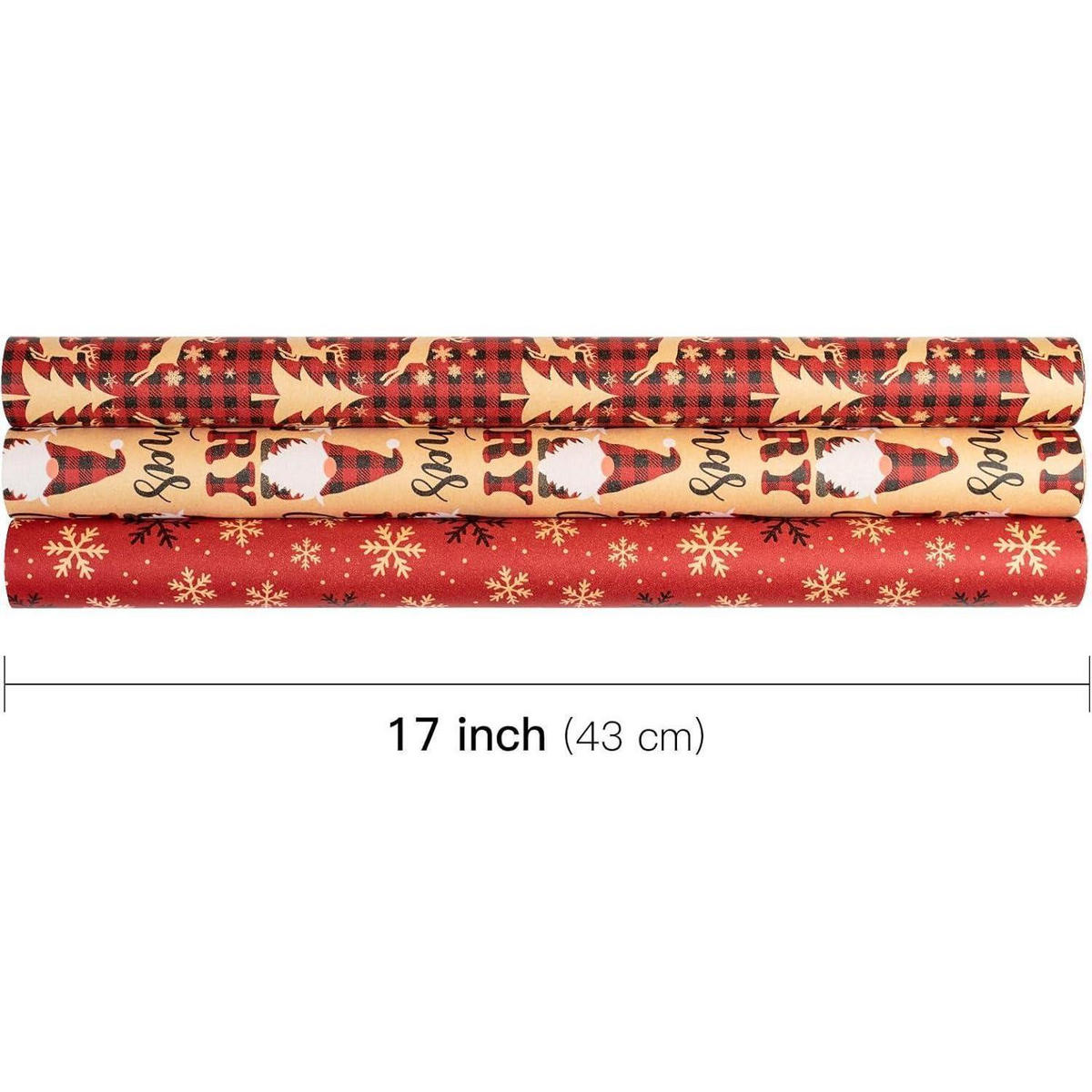GESCHENKPAPIER 3 Rollen Set Weihnachtsmotiv 43,2 cm x 3 m - Multicolor, Papier (4/44/10cm)