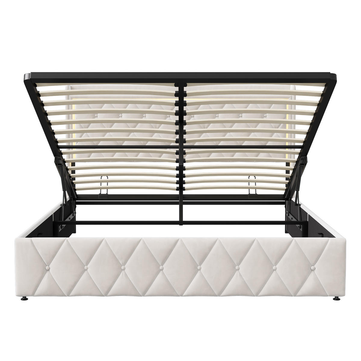 POLSTERBETT 160x200 cm LED Bettkasten USB Samt beige - Beige, Holz (160/200cm) - LEBENLANG