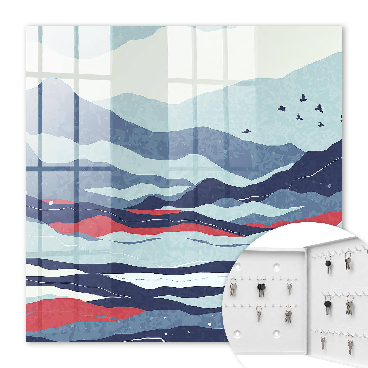 SCHLÜSSELBOX Weiß 30x30 cm – Türöffnung nach rechts - Blaue Wellen - Blau, Metall (30/30/5cm) - TULUP