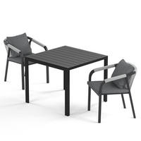 GARTENESSGRUPPE - 3-teilig - Aluminium / Olefin - Anthrazit / Grau - Schwarz/Grau, Holzwerkstoff/Kunststoff - home24