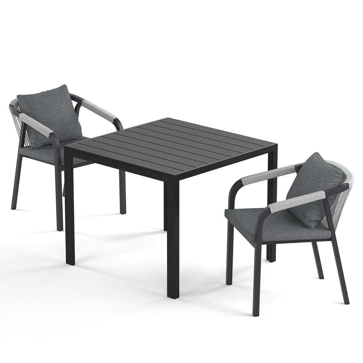 GARTENESSGRUPPE - 3-teilig - Aluminium / Olefin - Anthrazit / Grau - Schwarz/Grau, Holzwerkstoff/Kunststoff - home24