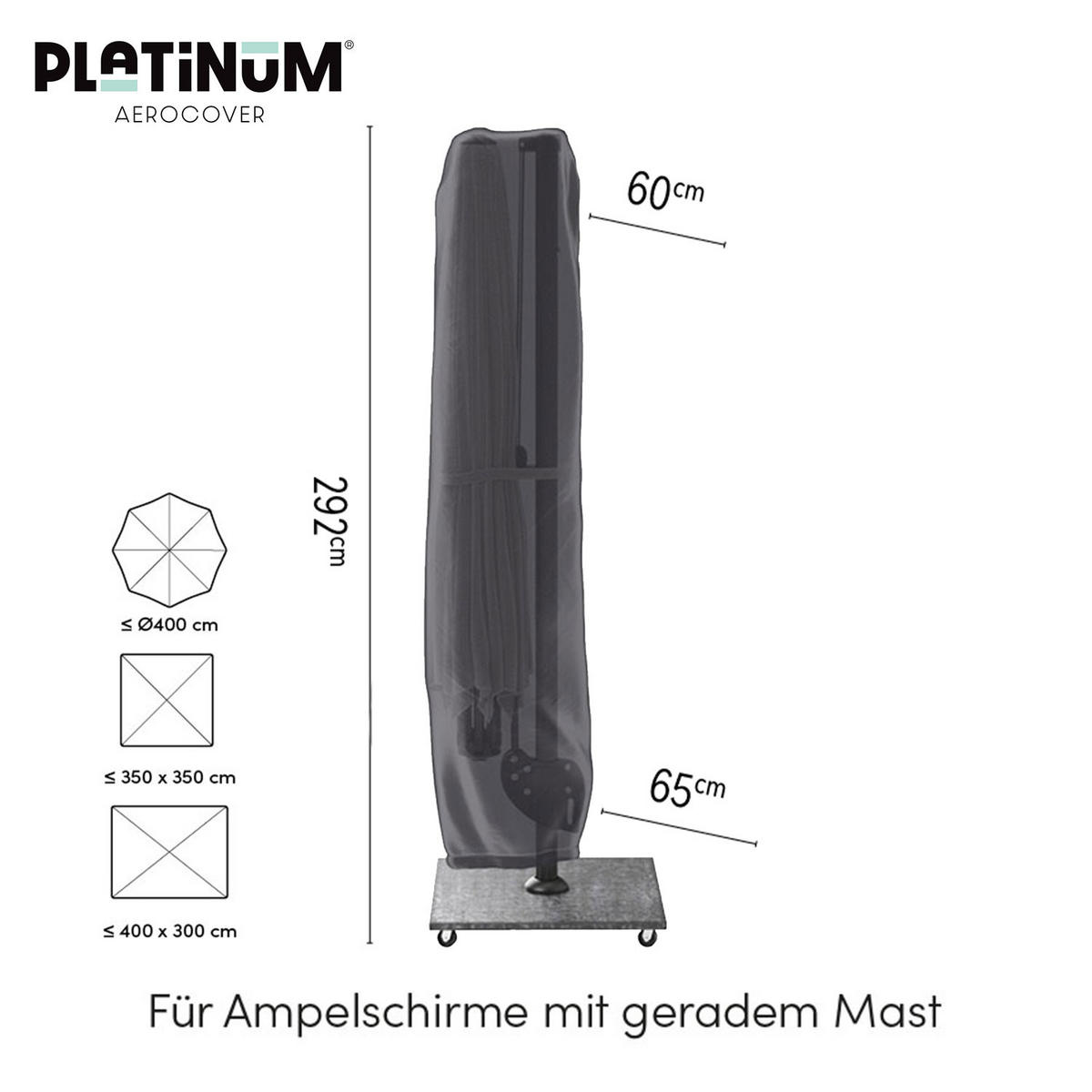 AMPELSCHIRM AeroCover Schutzhülle 2.92 m für Sonnenschirm winterfest atmungsaktiv anthrazit - Anthrazit, Metall (65/60cm) - Platinum
