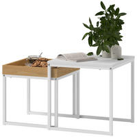COUCHTISCH-SET 45/45/45 cm weiß mit abnehmbarem Tablett aus Stahl - Weiß, Metall (45/45/45cm) - OKWISH