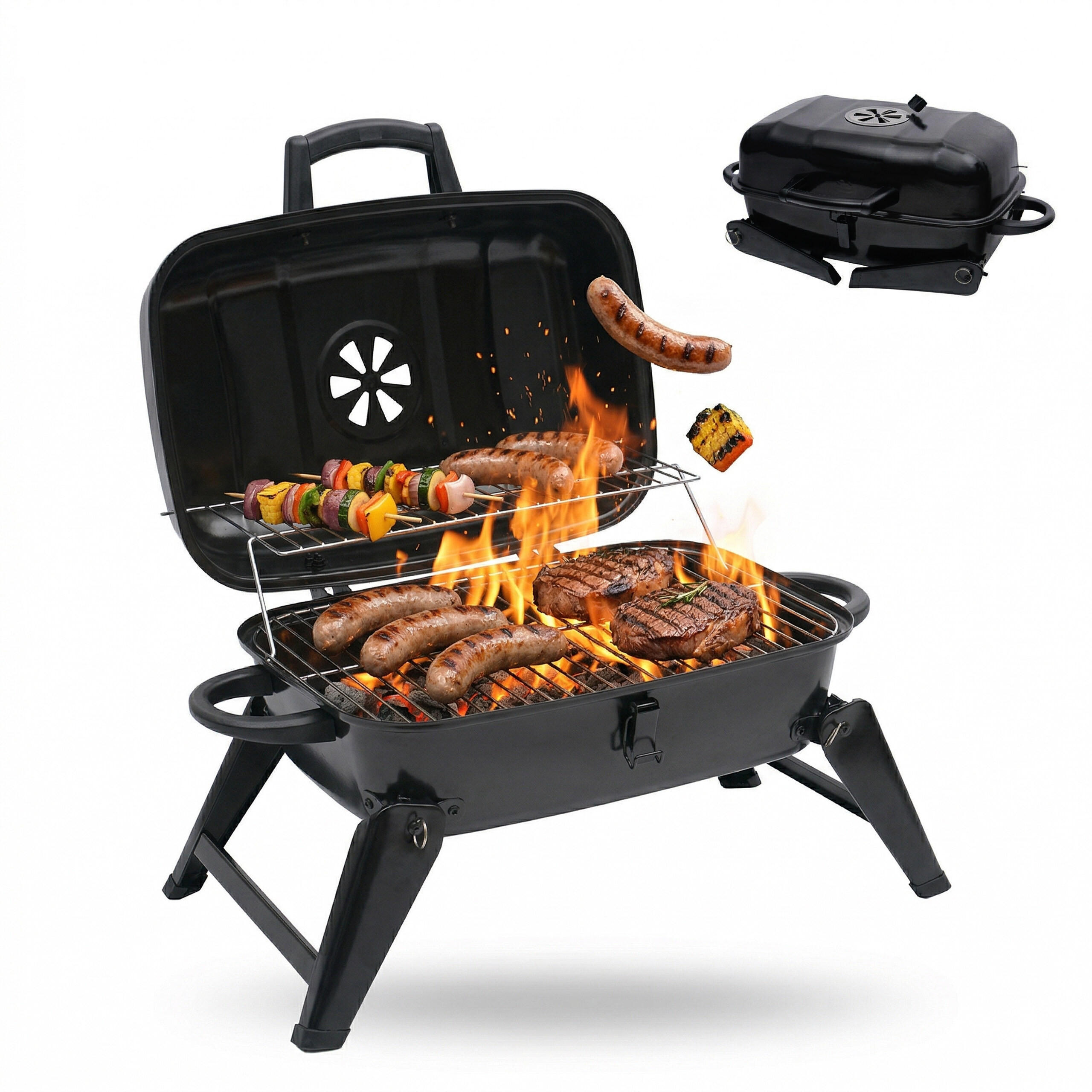 TISCHGRILL - Schwarz, Metall (59/34/36cm) - Relaxdays