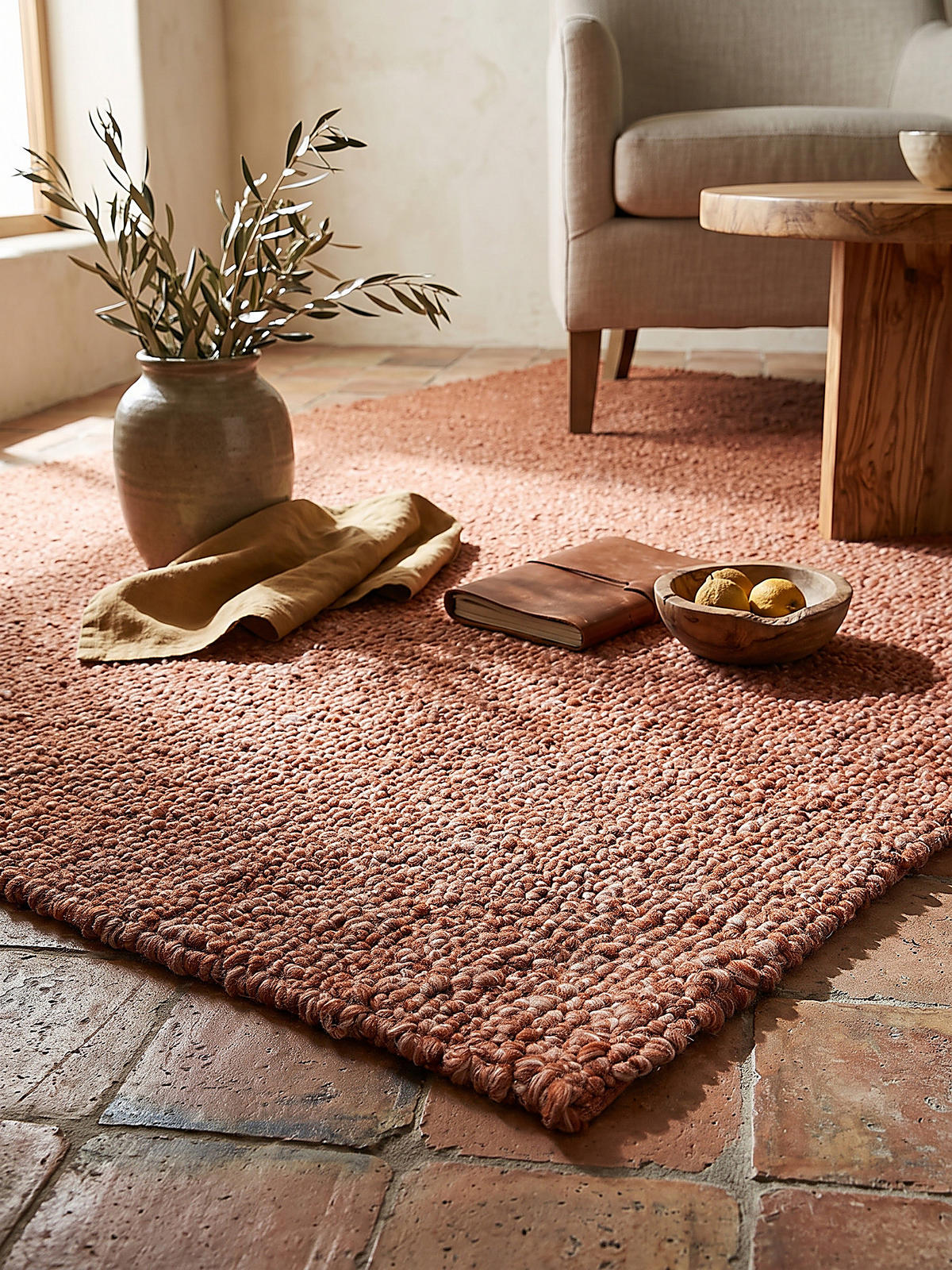 TEPPICH Kurzflor, handgewebt, GLAVEN, in Terrakotta, Bouclé-Struktur, 120 x 170 cm - Orange, Textil (120/170cm) - KADIMA DESIGN