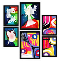 POSTER Set Mit 6 Flügel Des Friedens In Farbenfrohe Abstracts Ästhetische Dekorative Gemälde Für Ihr Wohnzimmer Zuhause A3 & A4 Schwarzer Rahmen - Schwarz, Papier (29/3cm) - Nacnic