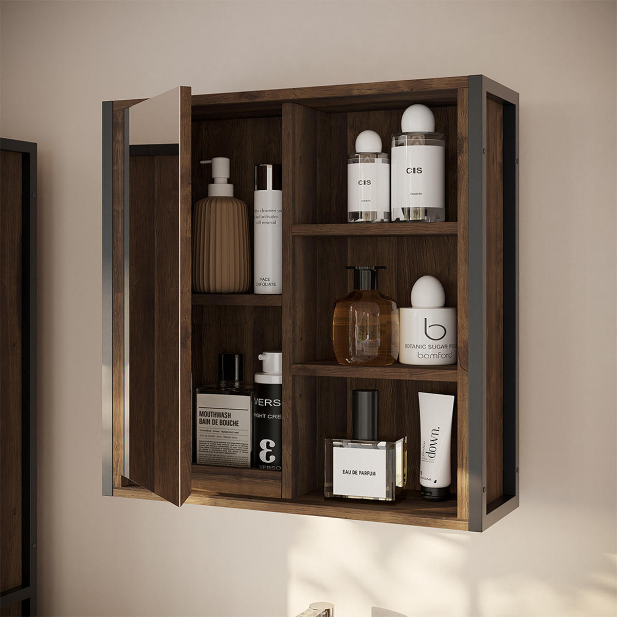 KOUPELNOVÁ ZRCADLOVÁ SKŘÍŇKA Naola Dub/černá - barva dubu, kompozitní dřevo (62.2/62.5/19.2cm) - Vicco