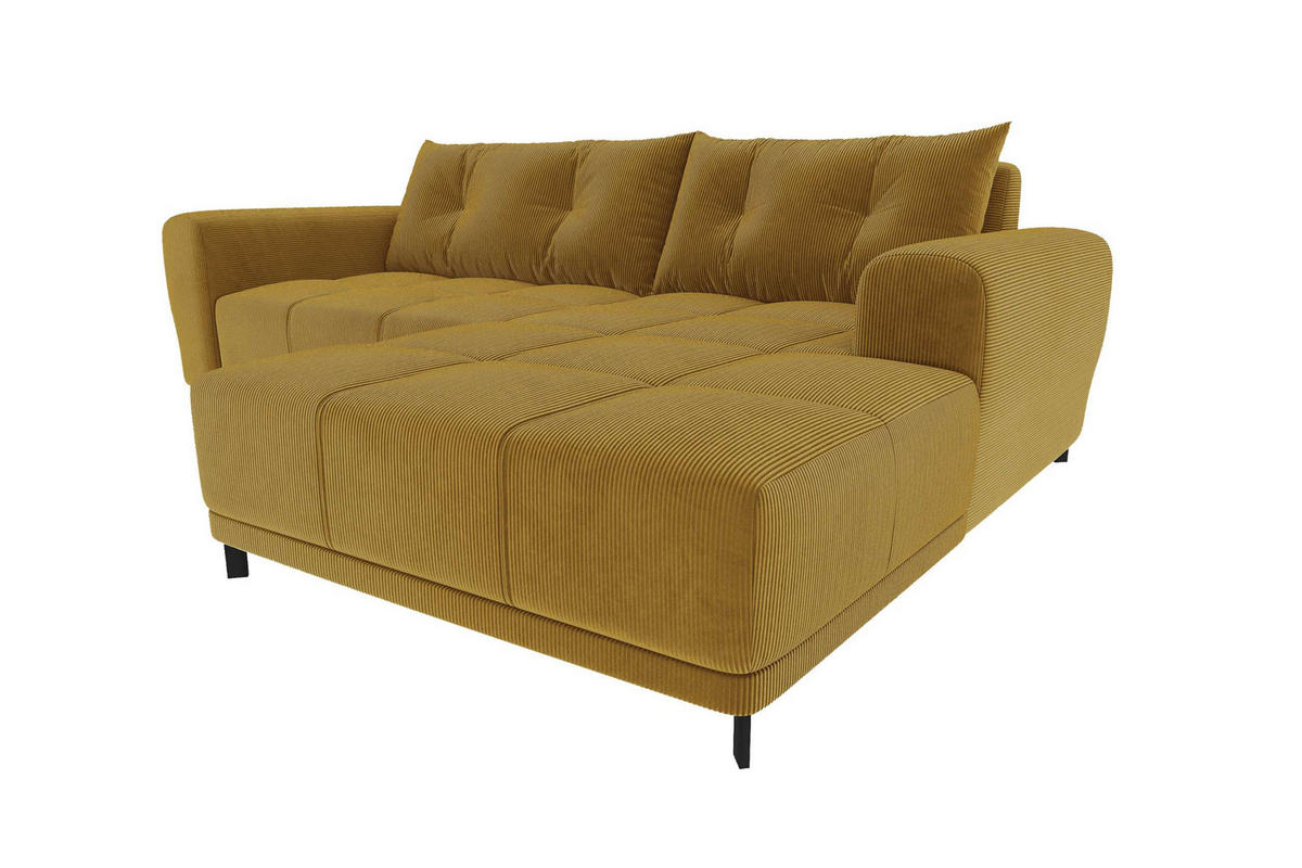 ECKSOFA Massimo Cordstoff Goldfarben inkl. Schlaffunktion Rechts - Goldfarben/Schwarz, Textil/Metall (246/177cm) - 99rooms