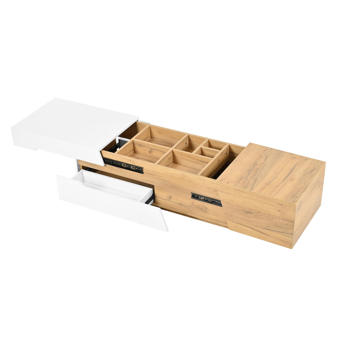 COUCHTISCH mit Schiebedesign 120 x 50 cm MDF Natural/White - Weiß, Holz (120/50/37.5cm) - Meubliv