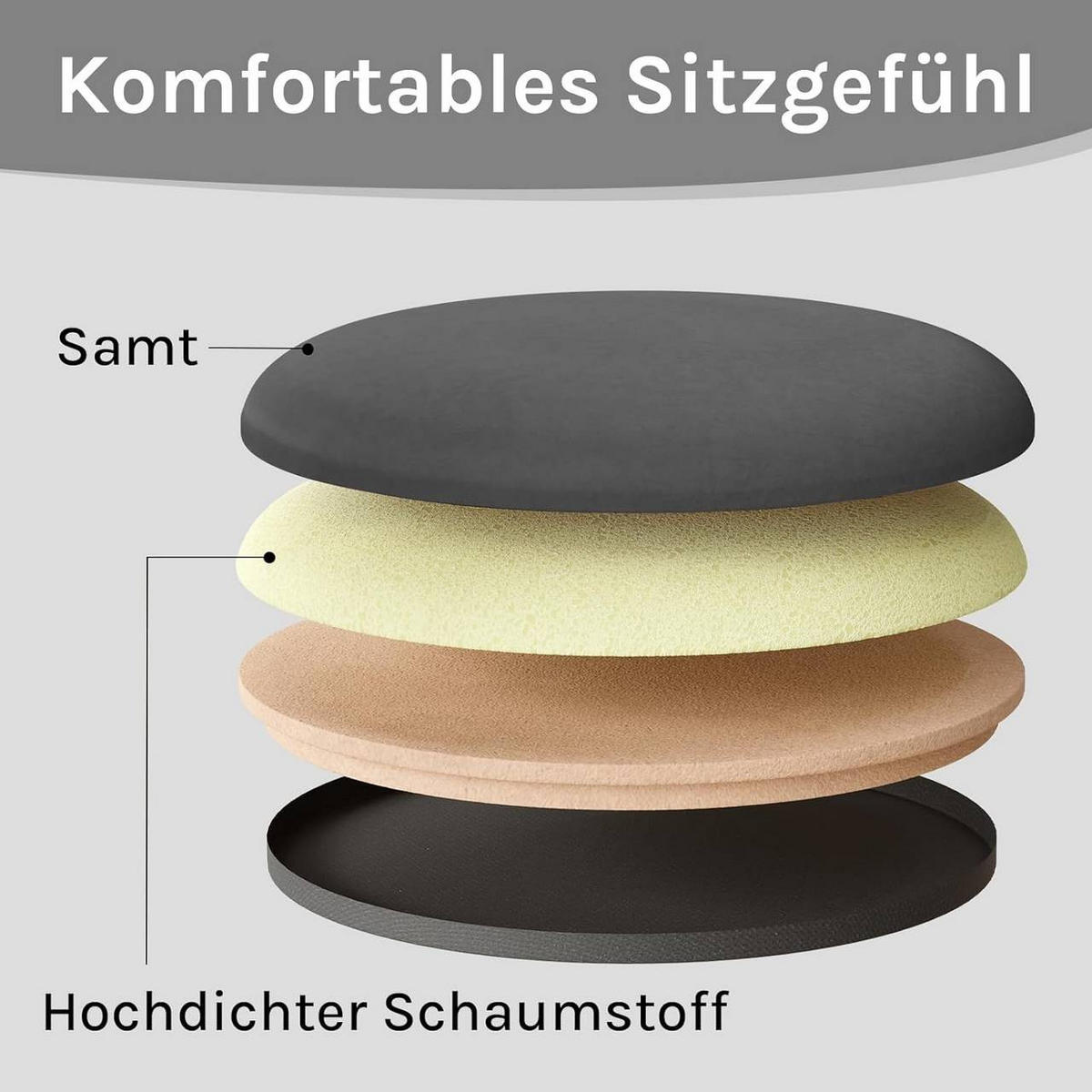 SITZHOCKER mit Stauraum, φ31,5xH37,5 cm, Dunkelgrau - Dunkelgrau/Goldfarben, Holzwerkstoff/Kunststoff (31.5/37.5/31.5cm) - Woltu