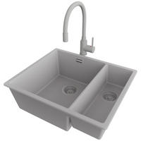 UNTERBAUSPÜLE GRANIT London Duo, 2-er set Grau 56/47 cm 1,5 Becken + Küchenarmatur 38/14 cm + Ablauf-Set ab 60er Unterschrank - Grau, Kunststoff (56/20/47cm) - Primagran
