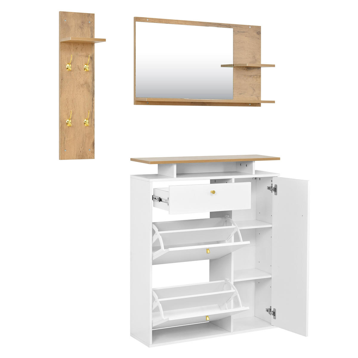 SCHUHSCHRANK set weiß led spiegel schuhschrank - Weiß, Holzwerkstoff (105/151.5/25cm) - Urban Meuble