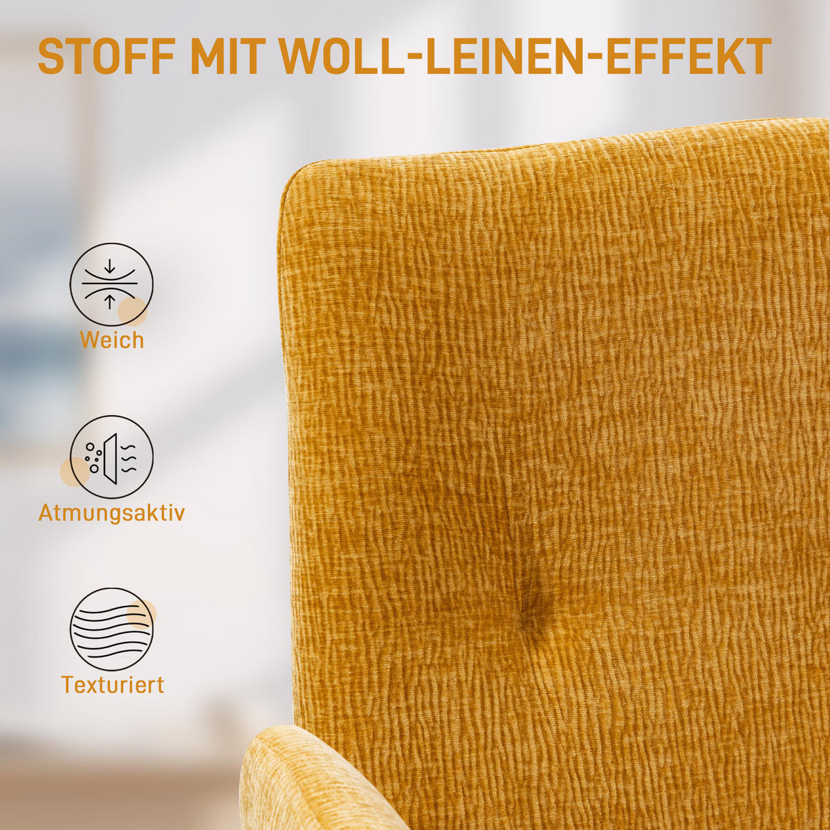 ARMLEHNSTUHL Gelb 60.0/61.0/88.0 cm - Gelb, Textil (61/88/60cm)
