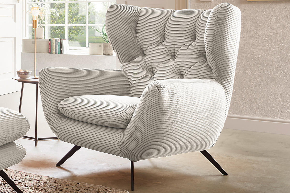 SESSEL CHARME Cremeweiß - Creme/Schwarz, Textil/Metall (100/106/95cm) - KAWOLA