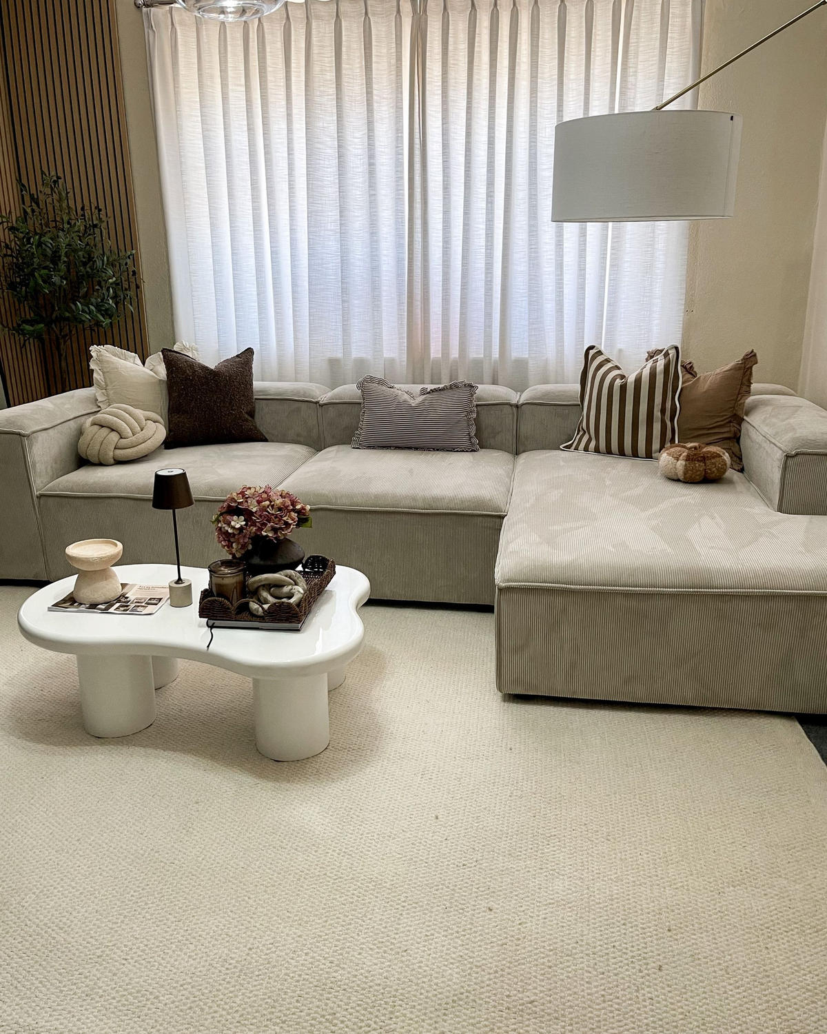 ECKSOFA Modul 4-Sitzer Cord Taupe linksseitig Ardal - Taupe, Textil (326/180cm) - Beliani