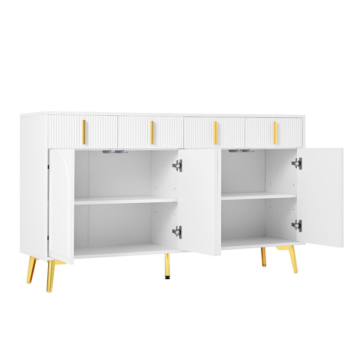 SIDEBOARD 140/38/82 cm Weiß aus MDF mit goldfarbenen Griffen und Beinen - Weiß, Holzwerkstoff (38/82/140cm) - OKMYHOME