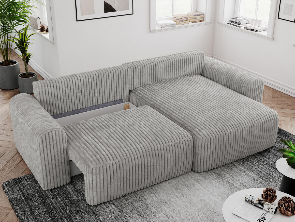 ECKSOFA NELSON Hellgrau Cord - Hellgrau/Schwarz, Kunststoff/Textil (274/152cm) - MKS