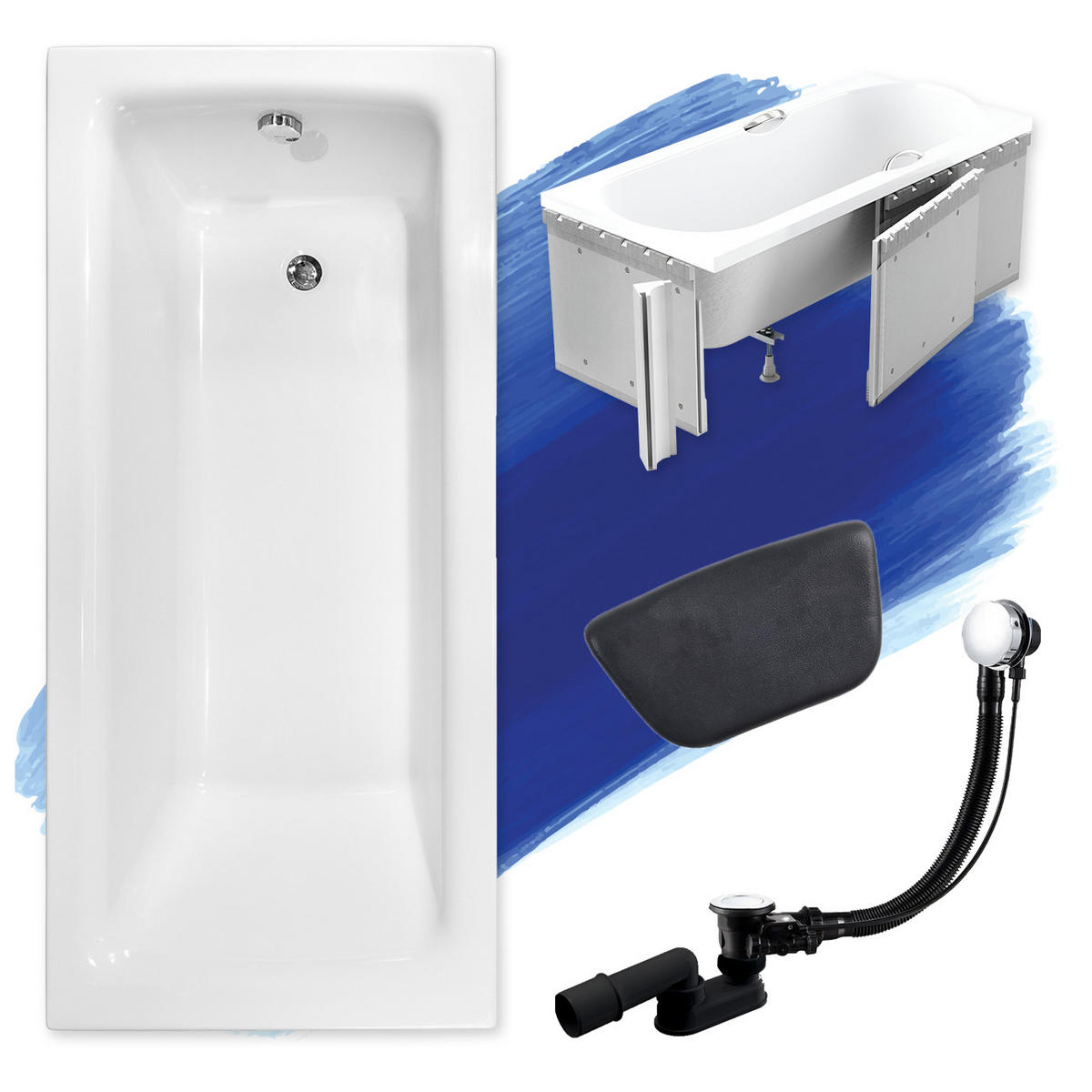 BADEWANNE Rechteck TALIA 110/70 + Styro + Kopfstütze Ablauf Füße - Weiß, Kunststoff (70/55.5/110cm) - bad land