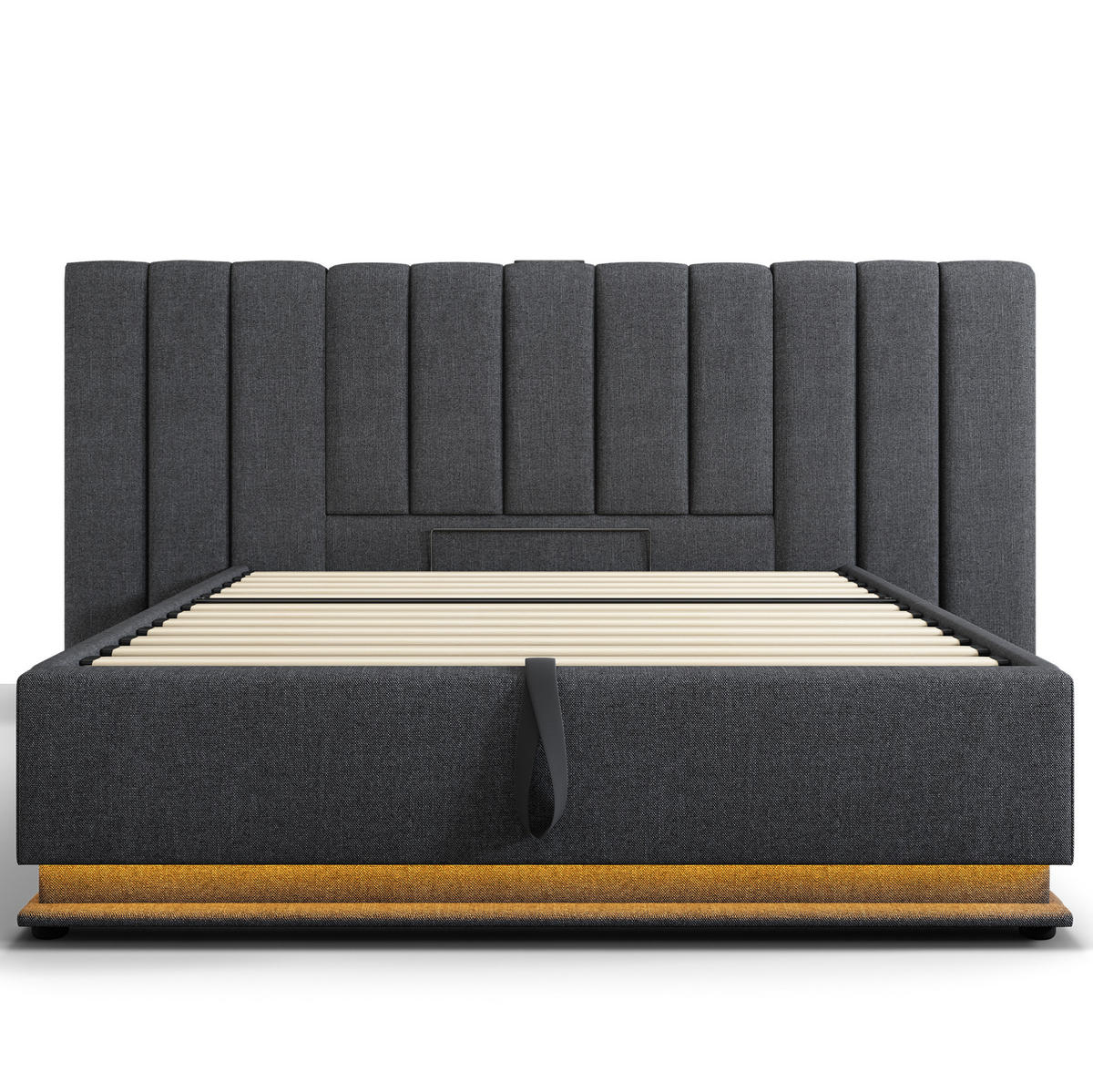 POLSTERBETT aus Leinen 180x200 cm Grau mit Bettkasten, LED-Beleuchtung und USB-C-Anschluss - Grau, Textil (180/200cm) - IVMEU