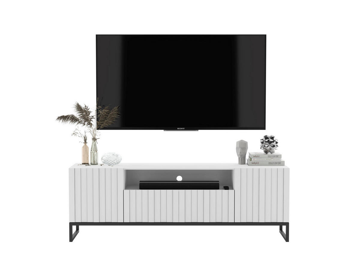 TV-SCHRANK Elpis2 Weiß Matt mit Metallrahmen Glamour 150 cm - Schwarz/Weiß, Holzwerkstoff/Metall (150/51.5/36.5cm) - Meble Lindner
