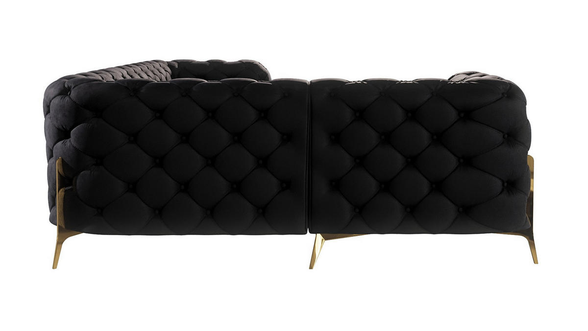 ECKSOFA Chesterfield Lexi Schwarz Samt, Ottomane links - Goldfarben/Schwarz, Holz/Textil (264/204cm) - S-Style Möbel