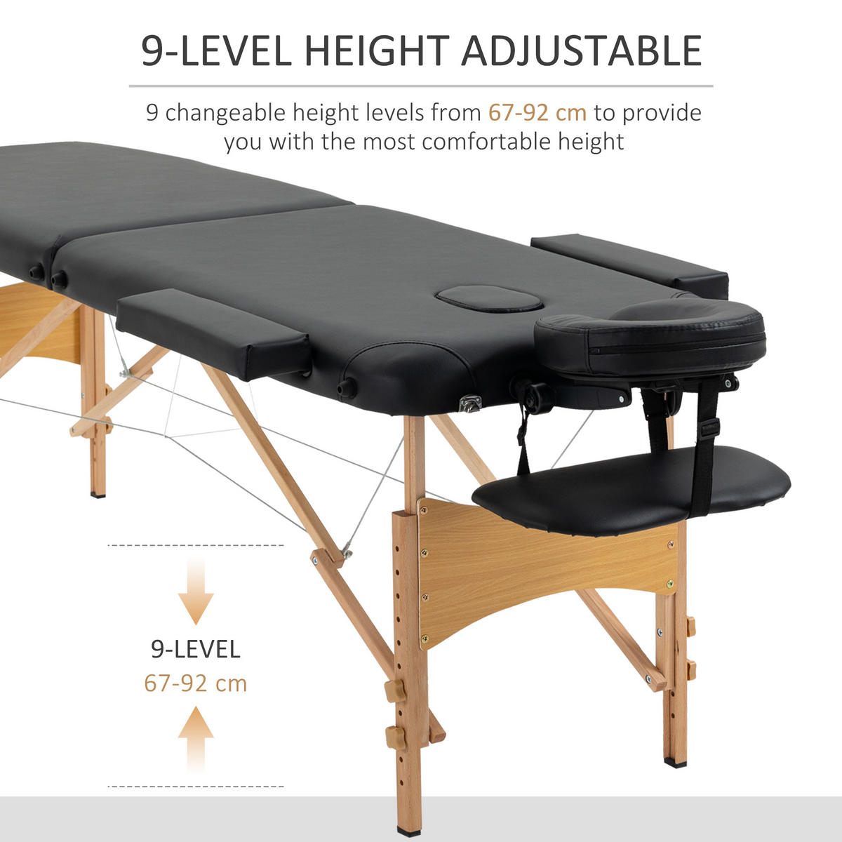 MASSAGELIEGE, klappbarer Massagetisch mit Kopfstütze, für Spa, Salon Kunststoff - Schwarz, Leder (81/92/210cm) - HOMCOM