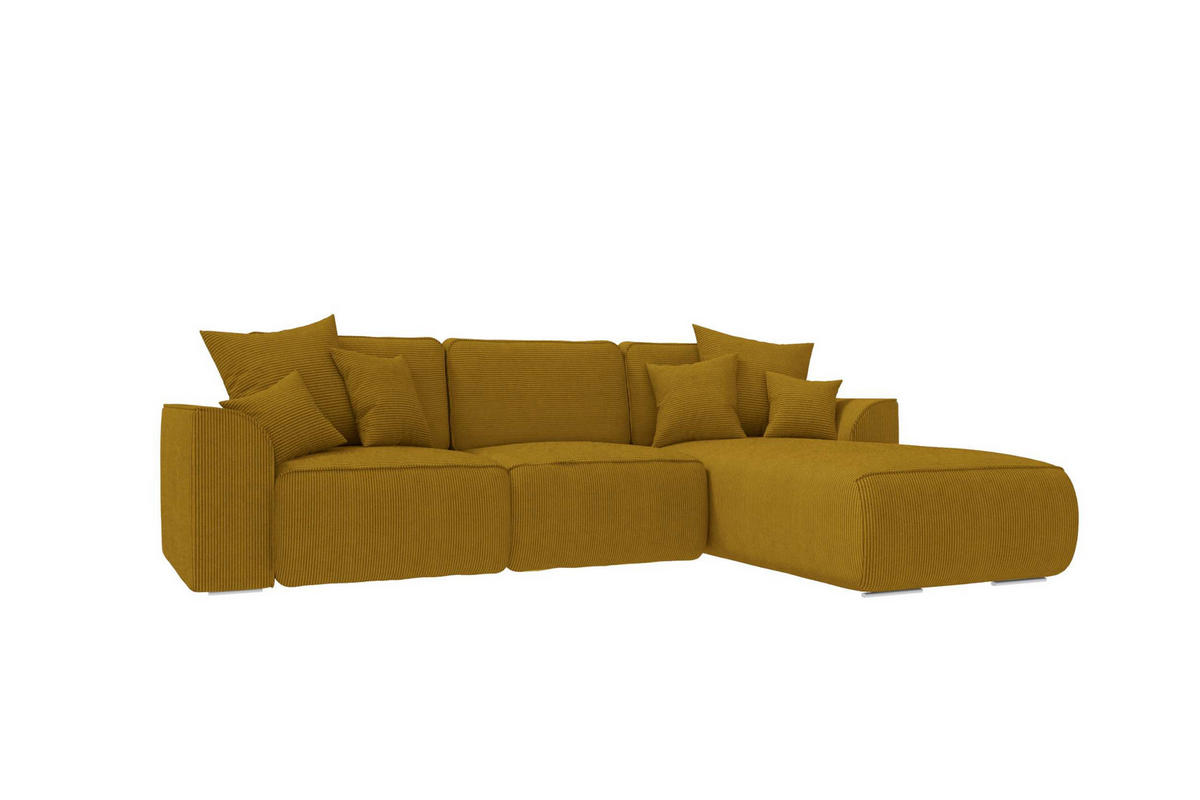ECKSOFA GUSTO Cordstoff Goldfarben Rechts inkl. Schlaffunktion - Chromfarben/Goldfarben, Kunststoff/Textil (295/194cm) - 99rooms