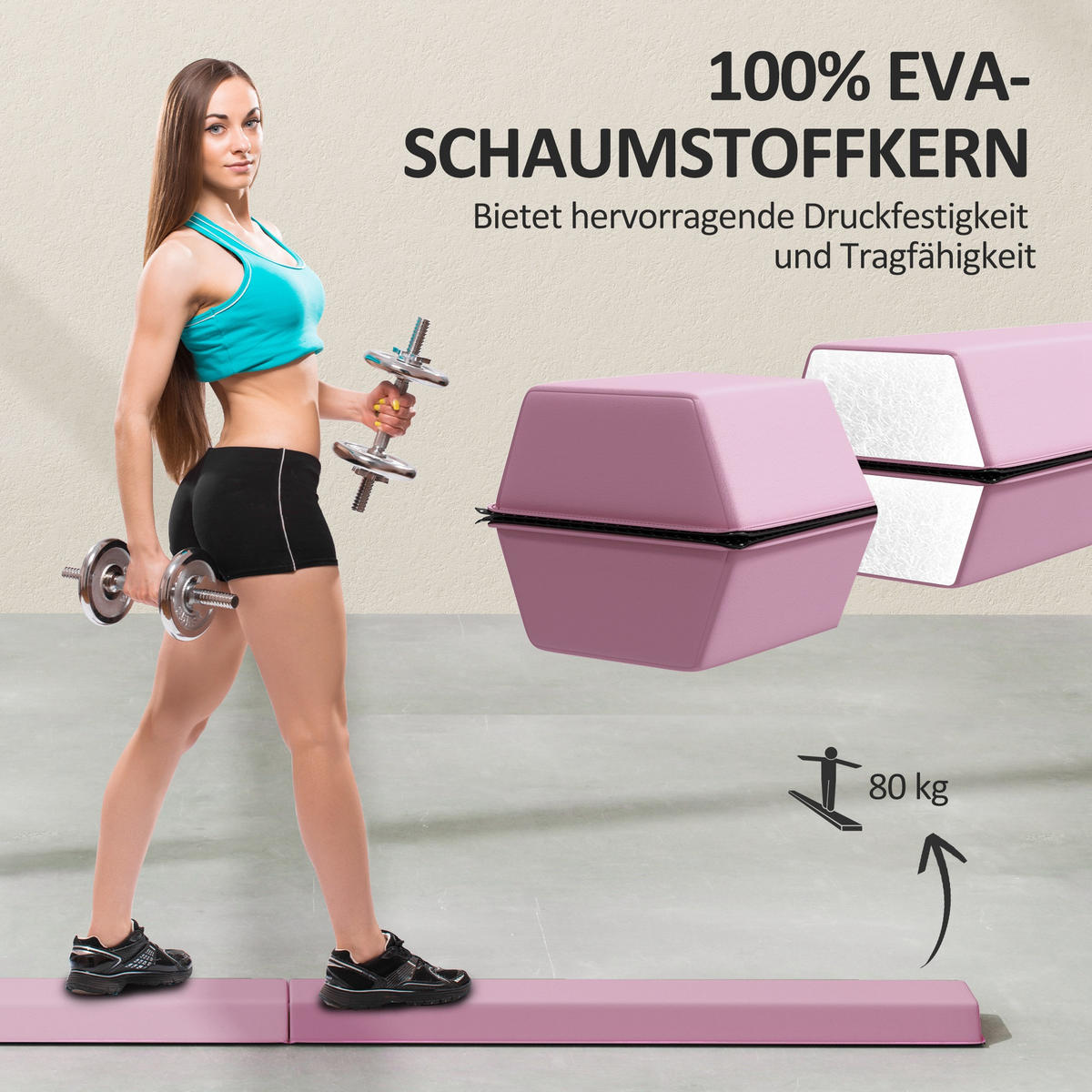 SCHWEBEBALKEN Karina Rosa faltbar 236 cm - Rosa, Kunststoff (236/15/6.5cm) - Jamb