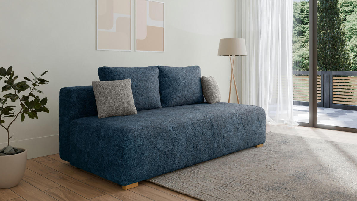 SCHLAFSOFA - Polstersofa aus Bouclé - Dunkelblau (Arena 22 + Arena 17 Kissen) - Hellgrau/Dunkelblau, Holzwerkstoff (200/90/100cm) - Möblo