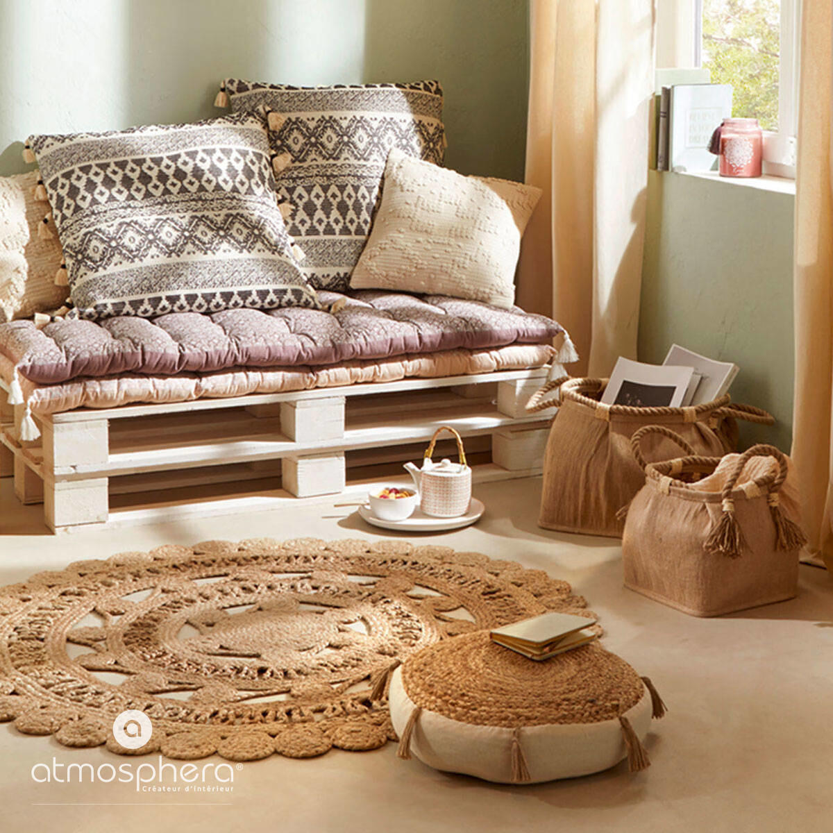 SITZKISSEN Ritual Ø 38 cm - Beige, Naturmaterialien (38/38cm) - Atmosphera Createur d´interieur